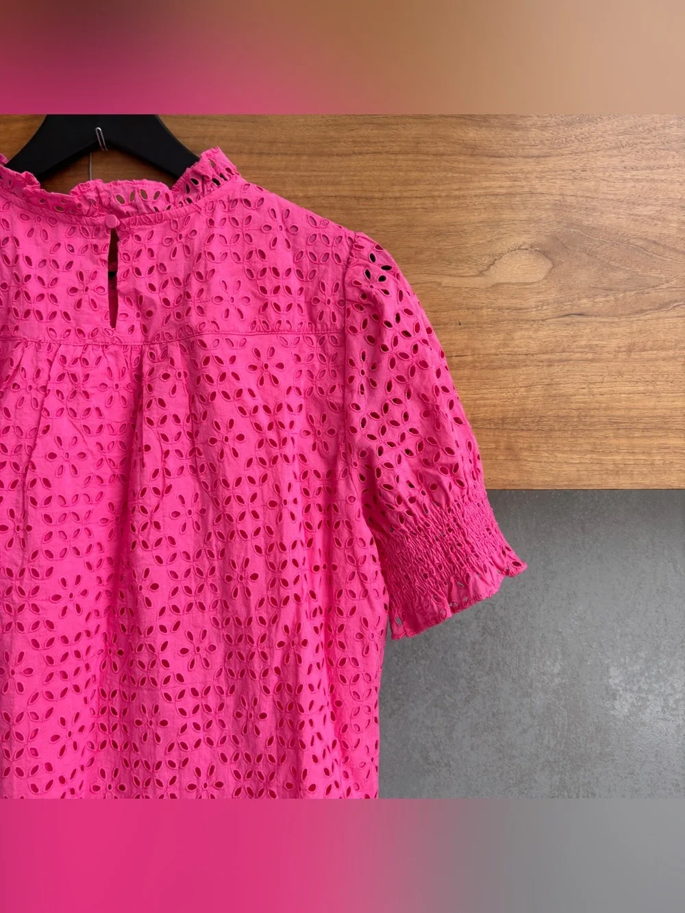 J.Crew Smocked puff-sleeve top in eyelet, Size M